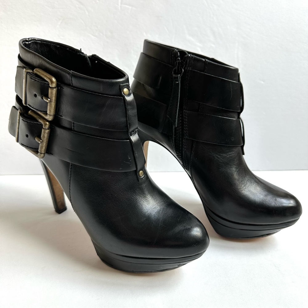 Diesel Melrose Sydnay Double Buckle Platform Leather Booties 38 7.5